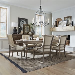Pemberly Row 7 Piece Leg Table Set with Tufted Back Rubberwood Chairs