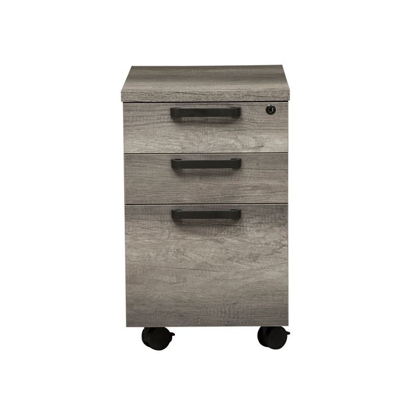 Pemberly Row Medium Gray 2 Piece Desk Set with Mobile File Cabinet