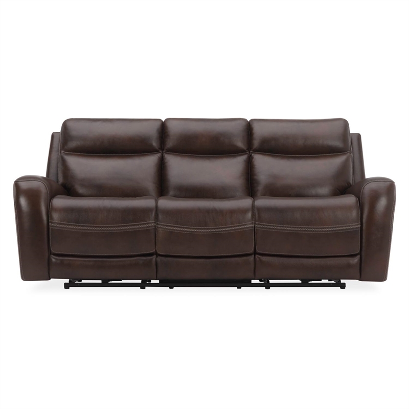 Pemberly Row Blair Transitional Leather Power Reclining Sofa in Brown