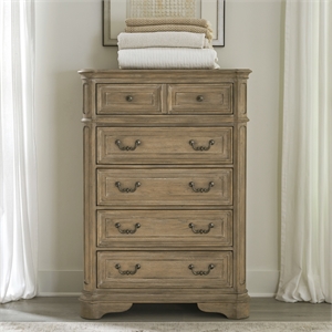 Pemberly Row 5 Drawer Chest with Canted Corners in Weathered Bisque