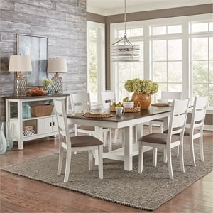 Pemberly Row 7 Piece Trestle Table Set with Slat Back Chairs in White