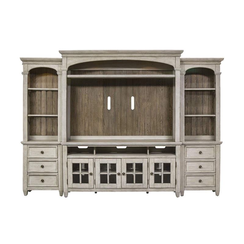 Pemberly Row White Entertainment Center with Piers and Tapered Feet