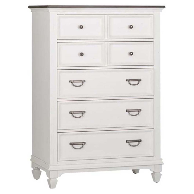 Pemberly Row White 5 Drawer Chest with Felt Lined Top and Bead Molding