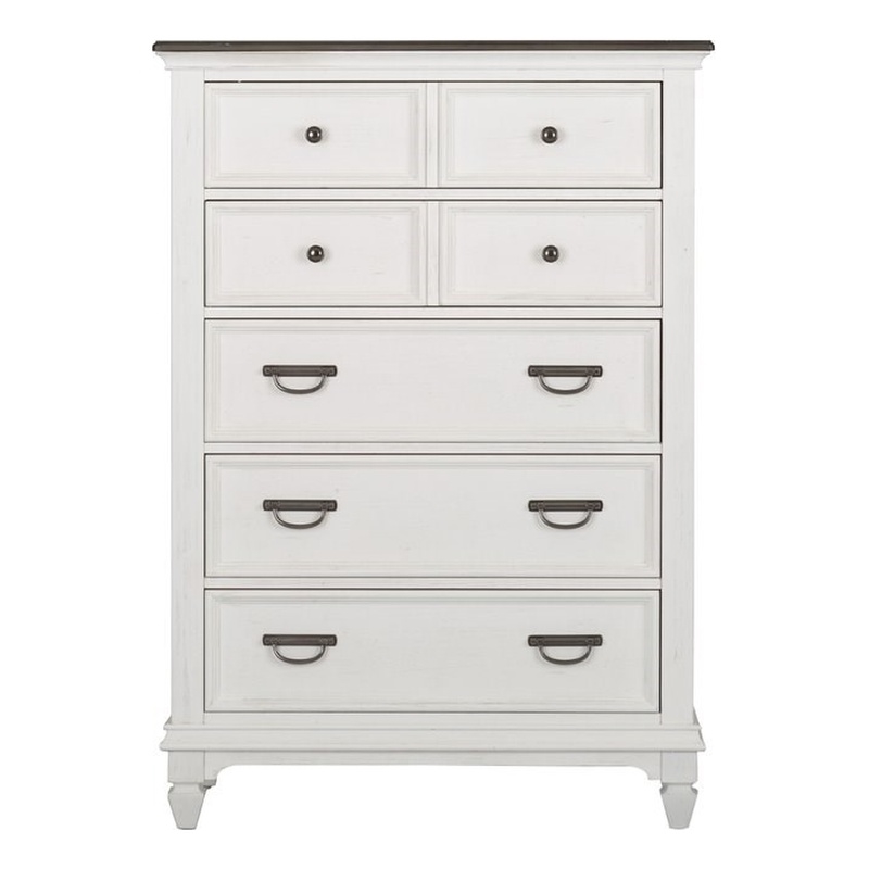 Pemberly Row White 5 Drawer Chest with Felt Lined Top and Bead Molding