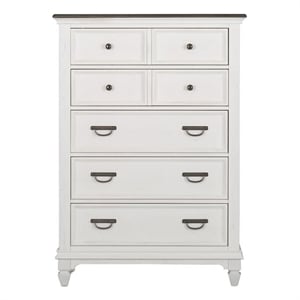 Pemberly Row White 5 Drawer Chest with Felt Lined Top and Bead Molding