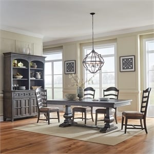 Pemberly Row 5 Piece Trestle Table Set with Leather Upholstered Chairs