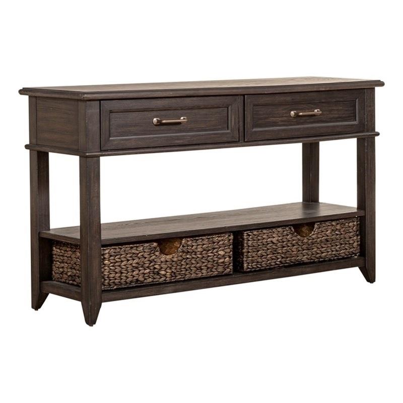 Pemberly Row 2-Drawer Wood Sofa Table in Peppercorn Espresso