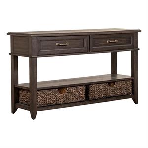 Pemberly Row 2-Drawer Wood Sofa Table in Peppercorn Espresso