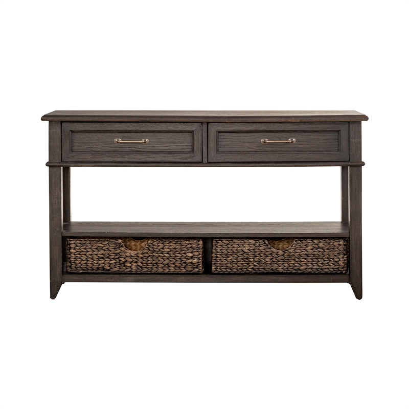 Pemberly Row 2-Drawer Wood Sofa Table in Peppercorn Espresso