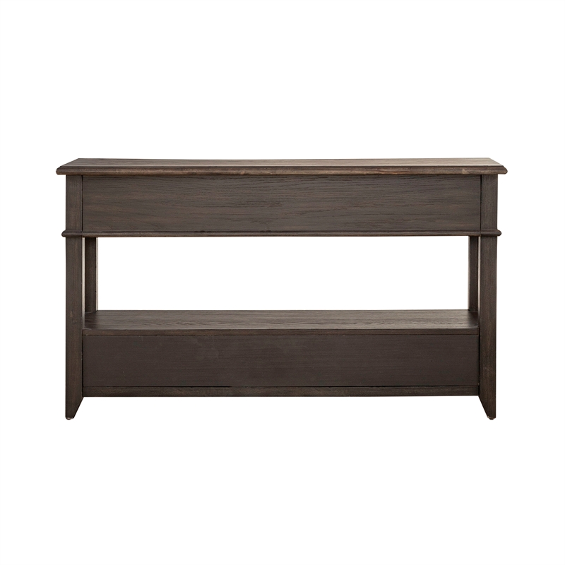 Pemberly Row 2-Drawer Wood Sofa Table in Peppercorn Espresso