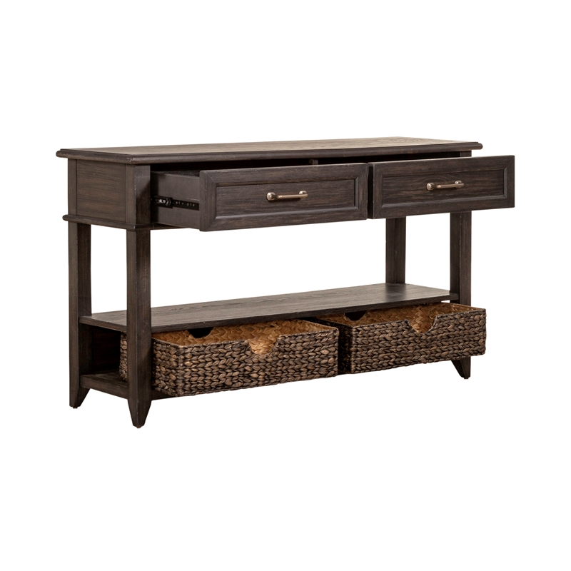 Pemberly Row 2-Drawer Wood Sofa Table in Peppercorn Espresso