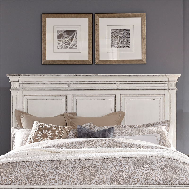 Pemberly Row White Queen Panel Headboard with Dovetail Construction