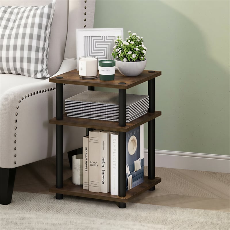 Pemberly Row 3-Tier Toolless Open Shelves End Table Nightstand in Amber Pine
