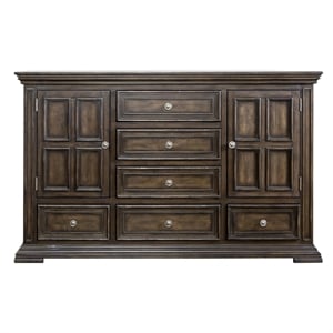 Pemberly Row Light Brown 2 Door 6 Drawer Dresser with Dovetail Joints