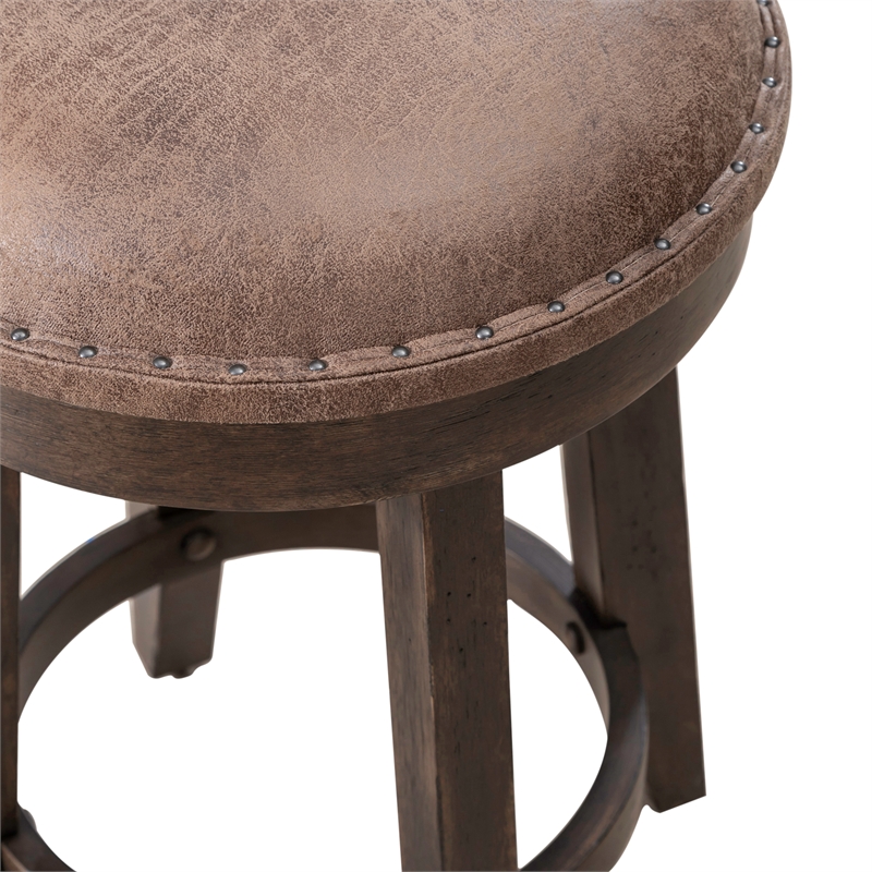 Pemberly Row Upholstered Console Stool with Nail Head Accents in Brown