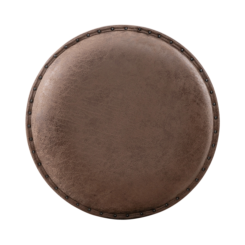 Pemberly Row Upholstered Console Stool with Nail Head Accents in Brown