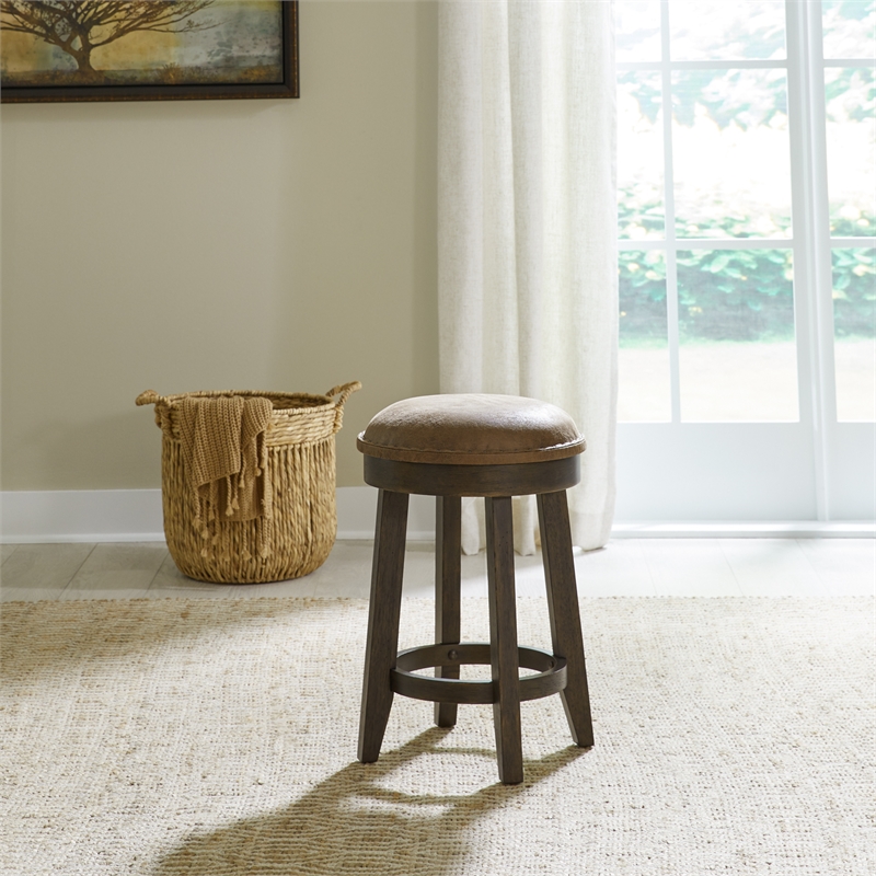Pemberly Row Upholstered Console Stool with Nail Head Accents in Brown