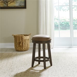 Pemberly Row Upholstered Console Stool with Nail Head Accents in Brown