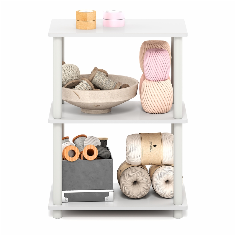 Pemberly Row 3-Tier Toolless Corner Shelf with Open Storage in White