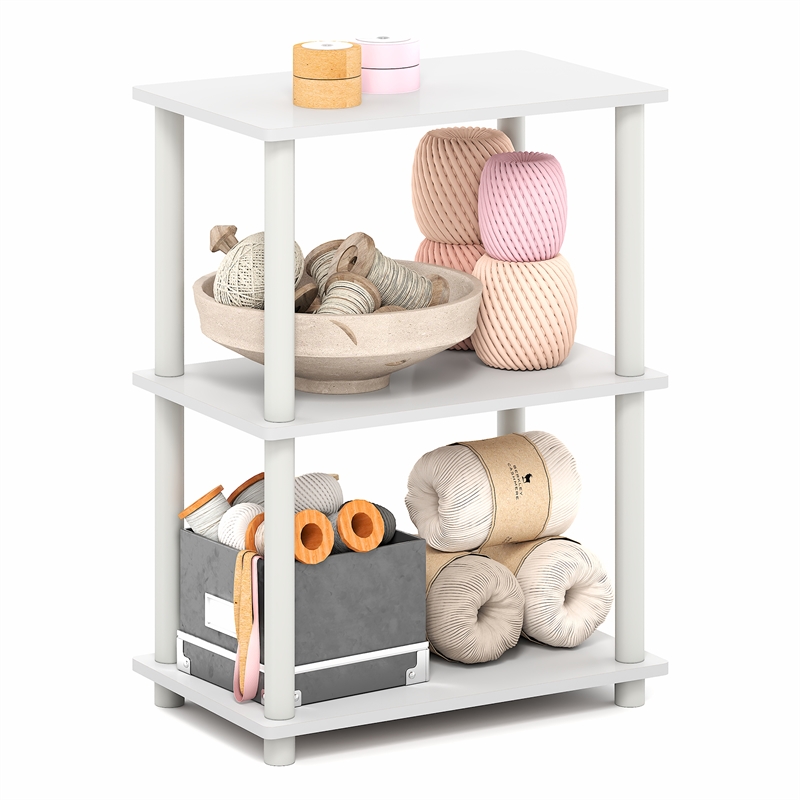 Pemberly Row 3-Tier Toolless Corner Shelf with Open Storage in White