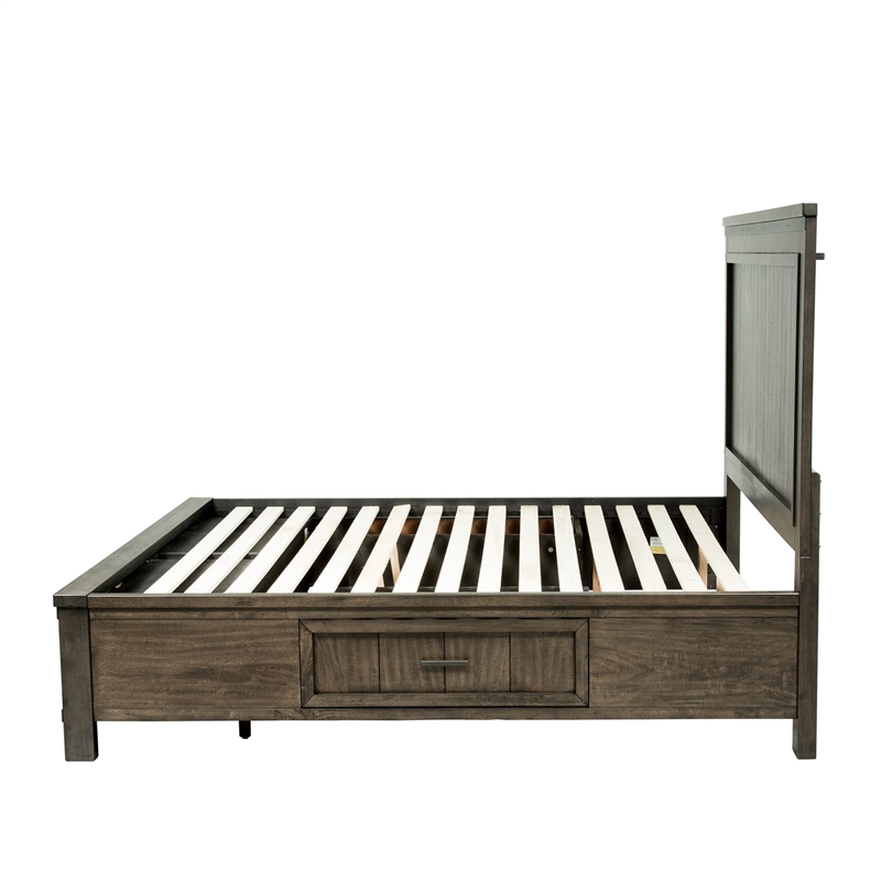 Pemberly Row Dark Gray Queen Two Sided Storage Bed with Drawer Glides