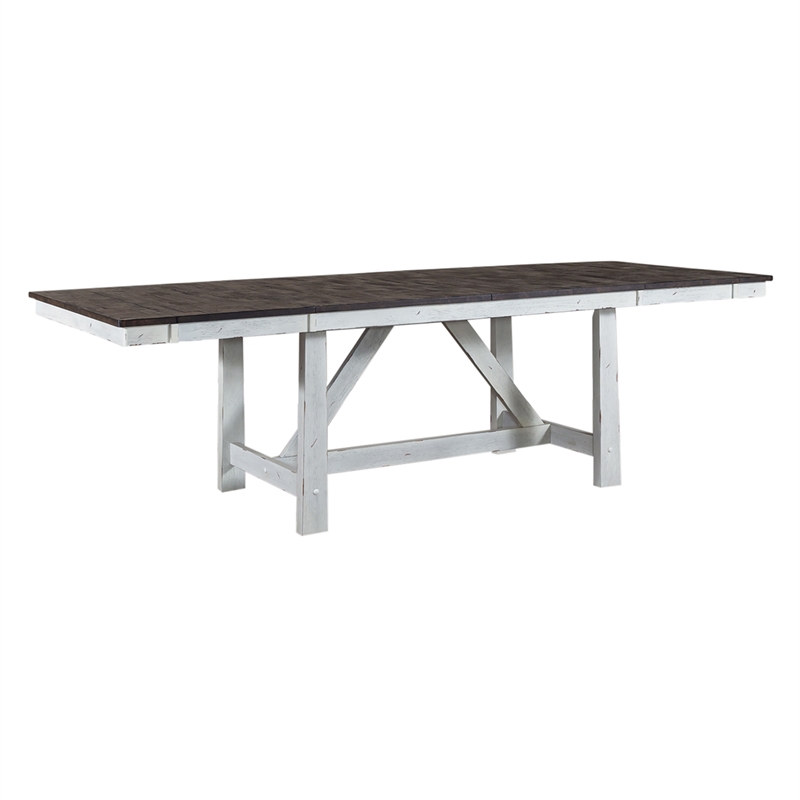 Pemberly Row White 7 Piece Trestle Table Set with X Style Base and Glides