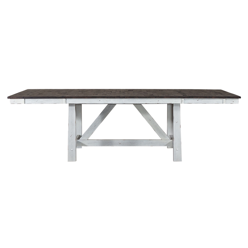 Pemberly Row White 7 Piece Trestle Table Set with X Style Base and Glides