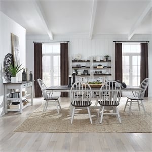 Pemberly Row White 7 Piece Trestle Table Set with X Style Base and Glides