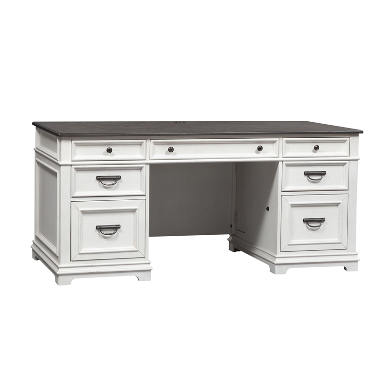 Pemberly Row White Desk with Full Extension Drawer Guides and Dust Proofing