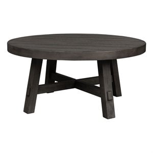 Pemberly Row Splay Leg Round Cocktail Table with Open Slat Leg Design