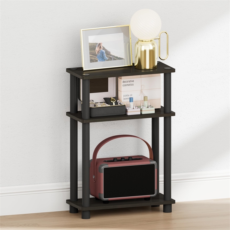 Pemberly Row 3-Tier Rectangular Narrow Nightstand with Open Shelves in Espresso