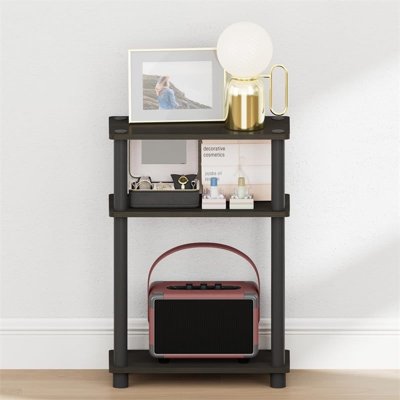 Pemberly Row 3-Tier Rectangular Narrow Nightstand with Open Shelves in Espresso