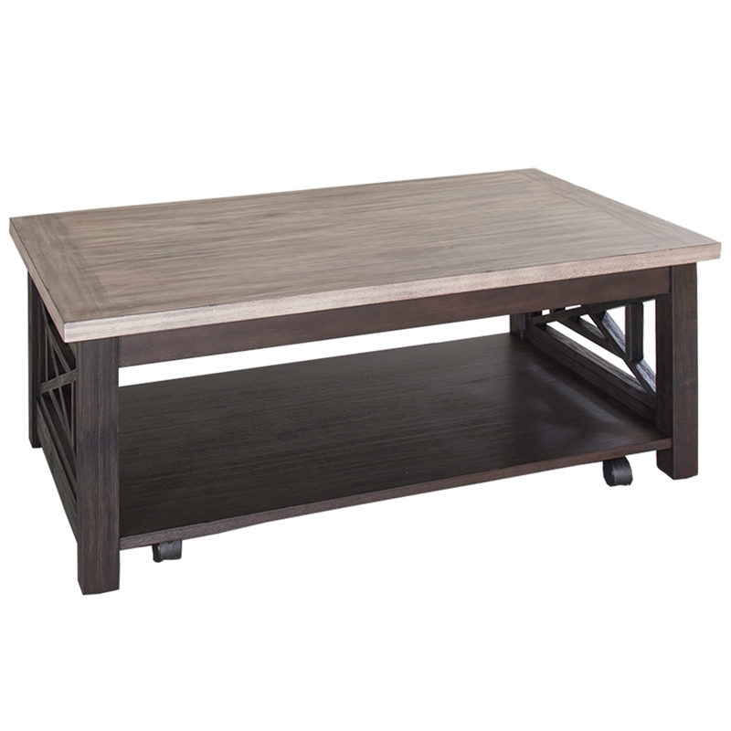 Pemberly Row Black 3 Piece Set with Cocktail and End Tables in Ash/Charcoal