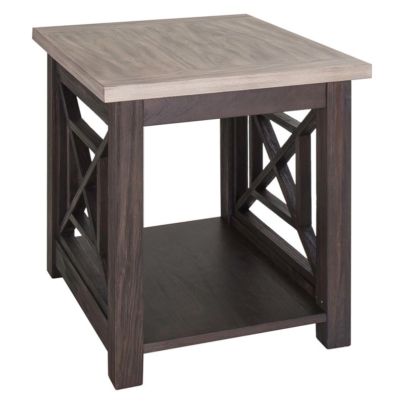 Pemberly Row Black 3 Piece Set with Cocktail and End Tables in Ash/Charcoal