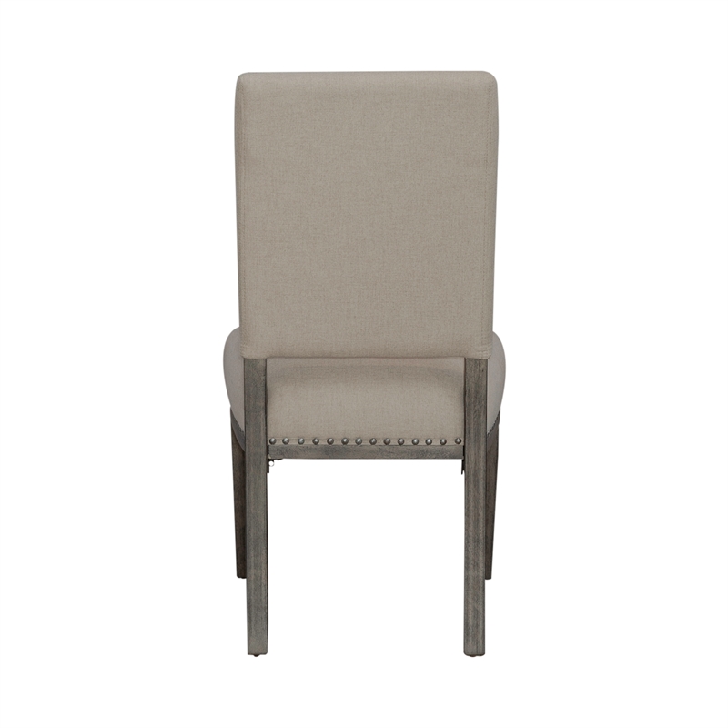 Pemberly Row Upholstered Side Chairs Set of 2 in Sand with Nail Head Trim
