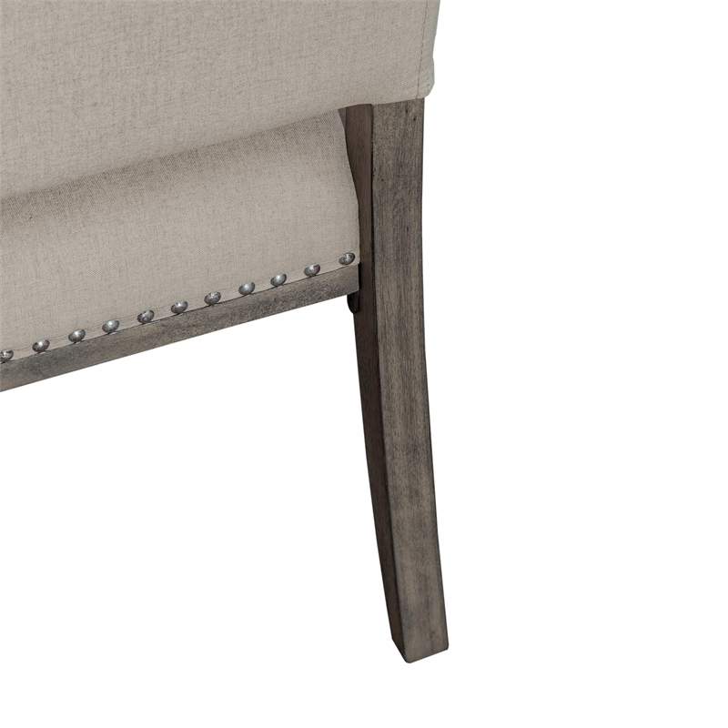 Pemberly Row Upholstered Side Chairs Set of 2 in Sand with Nail Head Trim