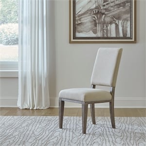 Pemberly Row Upholstered Side Chairs Set of 2 in Sand with Nail Head Trim