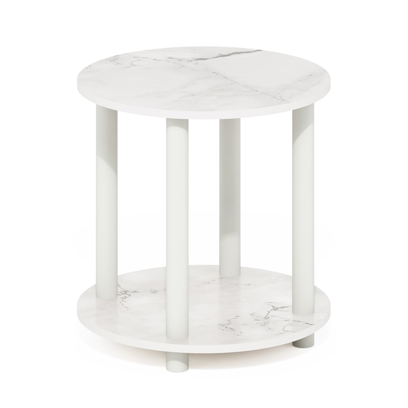 Pemberly Row 2-Tier Small Round Toolless Nightstand in Marble White