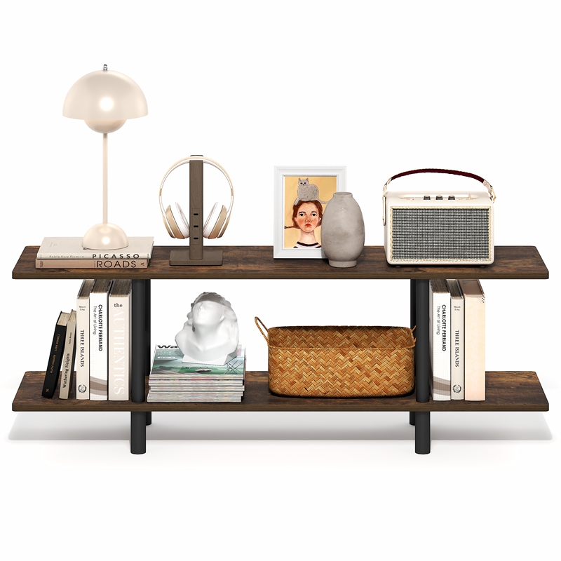 Pemberly Row 2-Tier 47.2 Inch Wide Toolless Book Shelf in Amber Pine