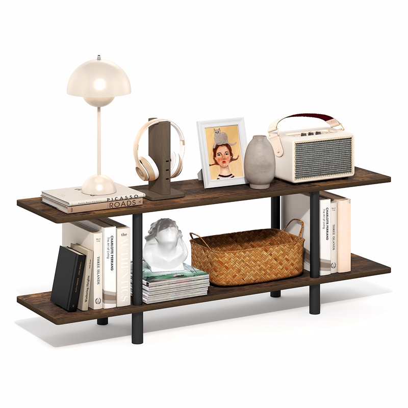 Pemberly Row 2-Tier 47.2 Inch Wide Toolless Book Shelf in Amber Pine