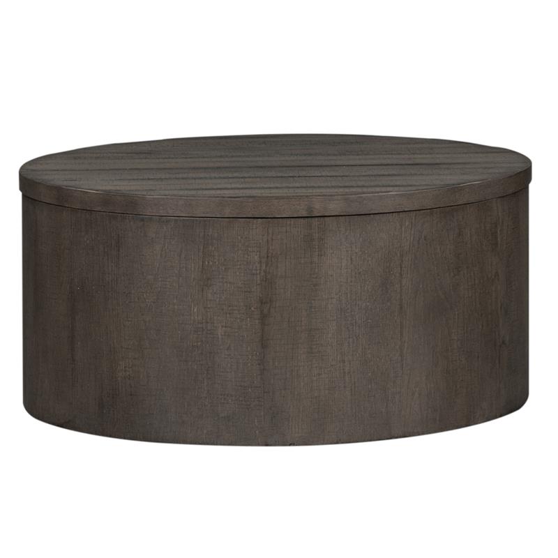 Pemberly Row Drum Cocktail Table with Dovetail and Planked Tops