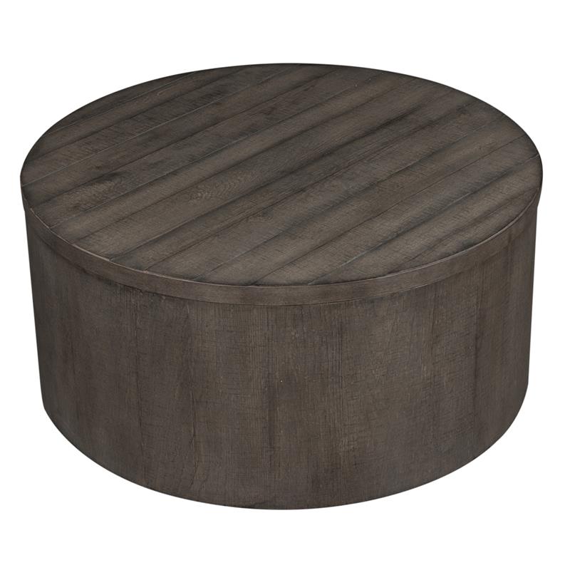 Pemberly Row Drum Cocktail Table with Dovetail and Planked Tops