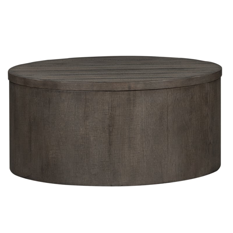 Pemberly Row Drum Cocktail Table with Dovetail and Planked Tops