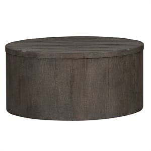 Pemberly Row Drum Cocktail Table with Dovetail and Planked Tops