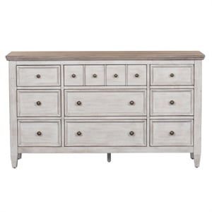Pemberly Row White 9 Drawer Dresser with Cedar Lined Bottom Drawers