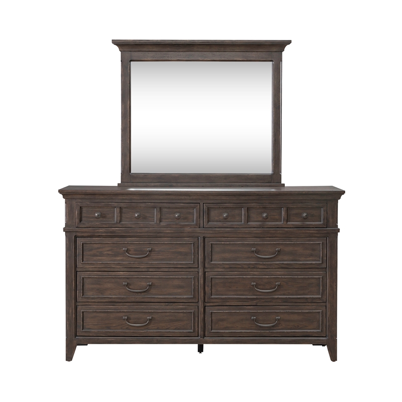 Pemberly Row Dresser and Mirror Set with Cedar Lining in Saddle Brown