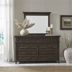 Pemberly Row Dresser and Mirror Set with Cedar Lining in Saddle Brown