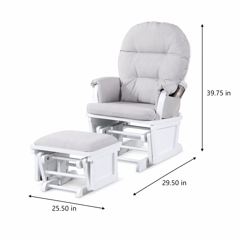 Pemberly Row Madison Wood Glider and Ottoman in White/Woven Gray