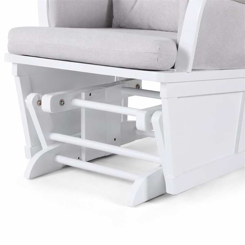 Pemberly Row Madison Wood Glider and Ottoman in White/Woven Gray