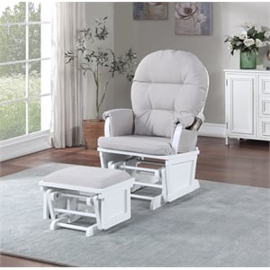 Pemberly Row Madison Wood Glider and Ottoman in White/Woven Gray